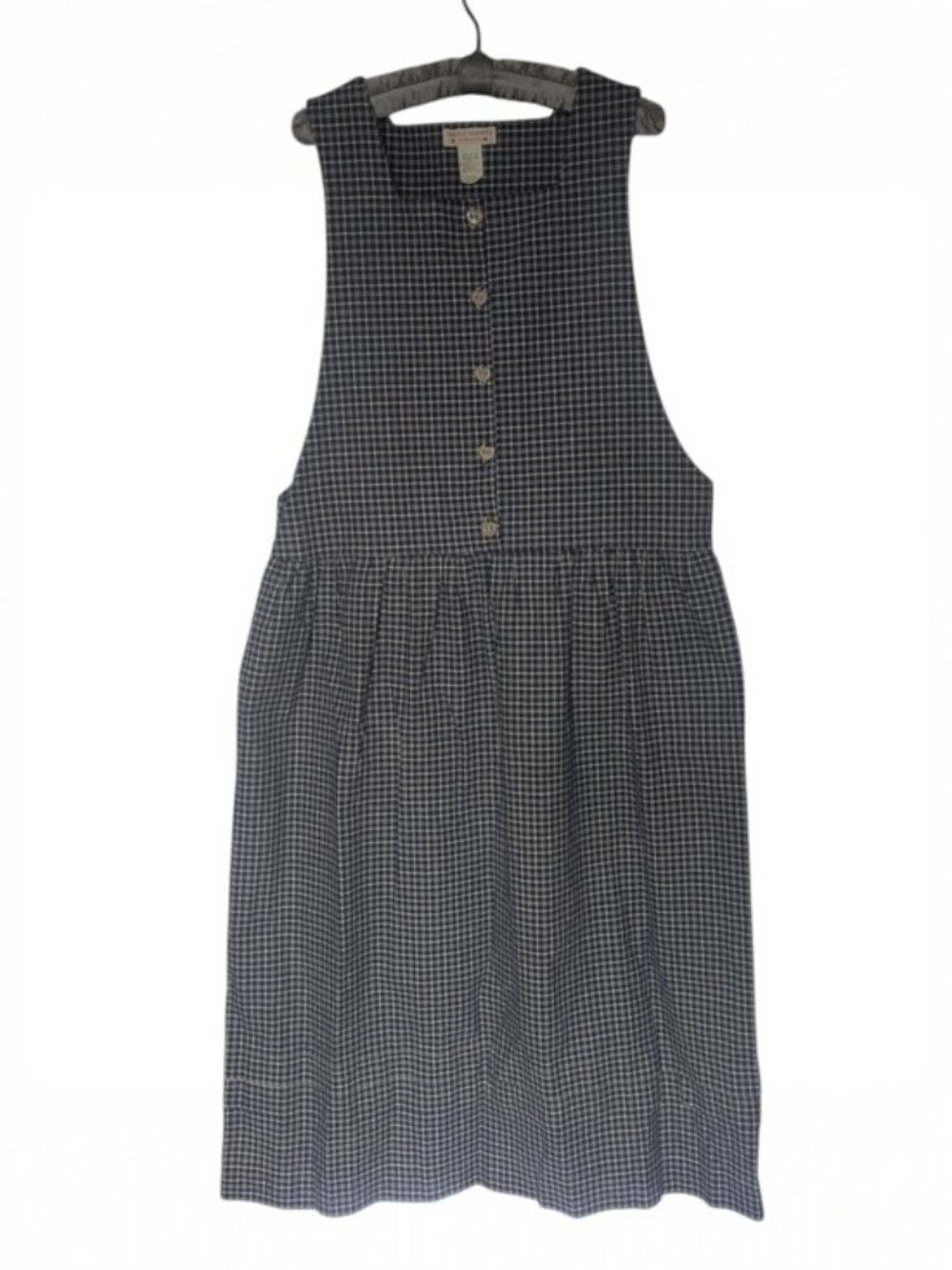 VTG Hearts & Homespun Navy  Jumper Pinafore Midi Dress Large